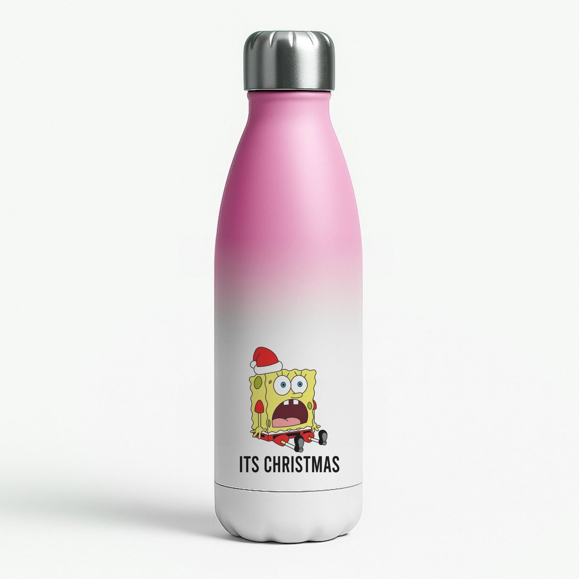 It's Christmas Cartoon Sponge Pink Water Bottle