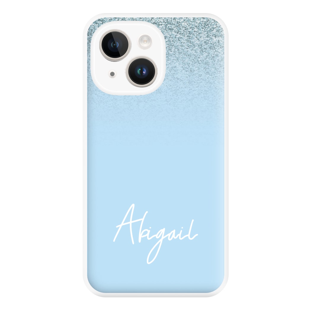 Blue Glitter Personalised Name iPhone 15 Plus Case
