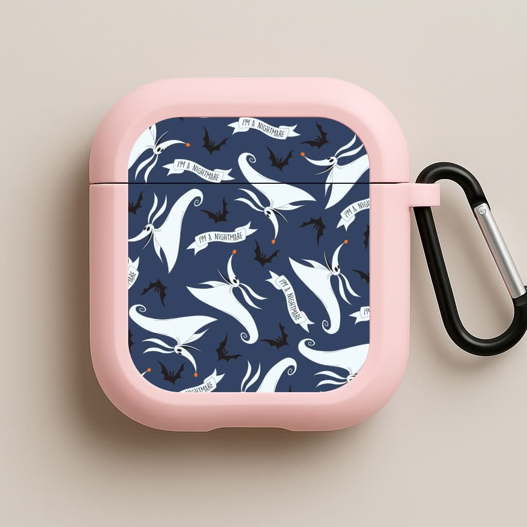 Skeleton Dog And Bats Pattern Pink AirPods Case