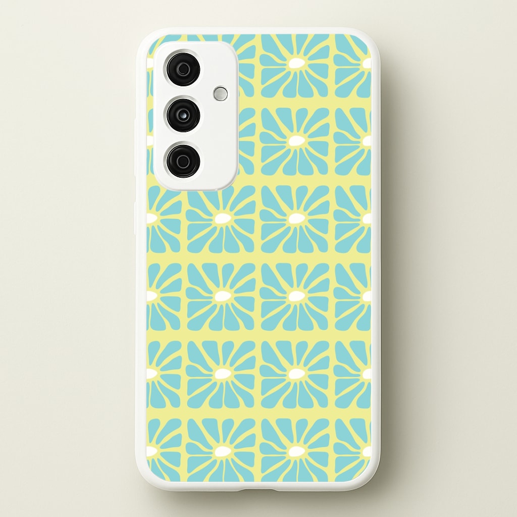 Square Abstract Flowers Blue Galaxy A35 Case