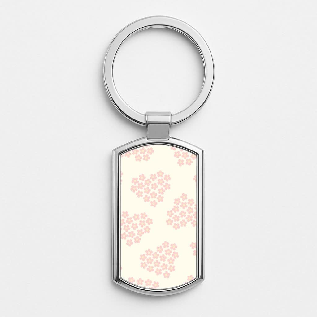 Flower Hearts Pattern Silver Metal Keyring