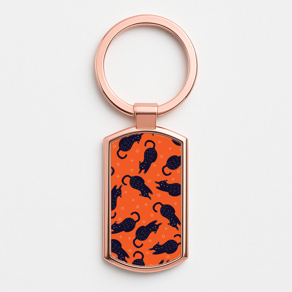 Black Cats And Stars Pattern Rose Gold Keyring