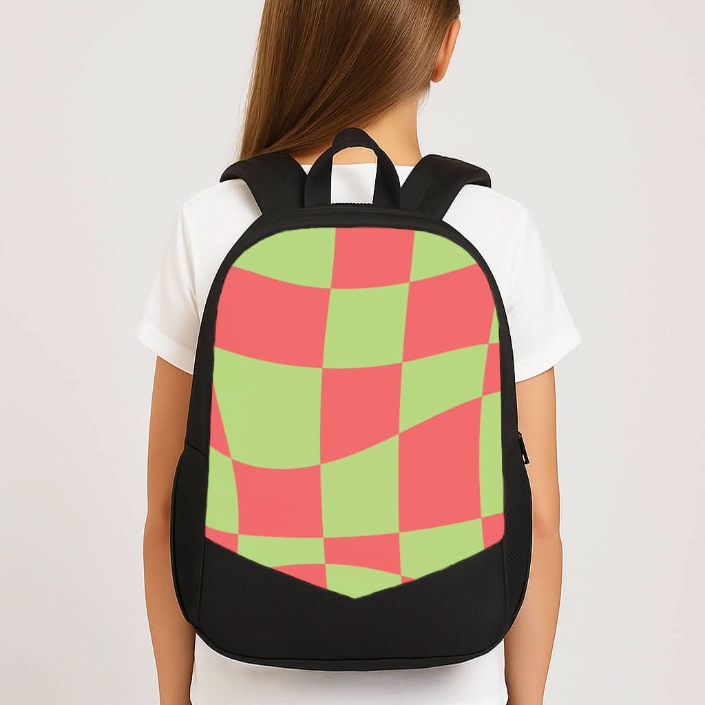 Abstract Red And Green Christmas Pattern School Bag