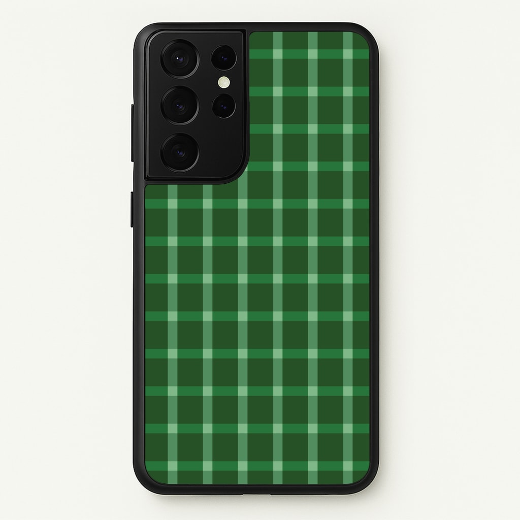 Dark Green Tartan Christmas Pattern Galaxy S21 Ultra Case