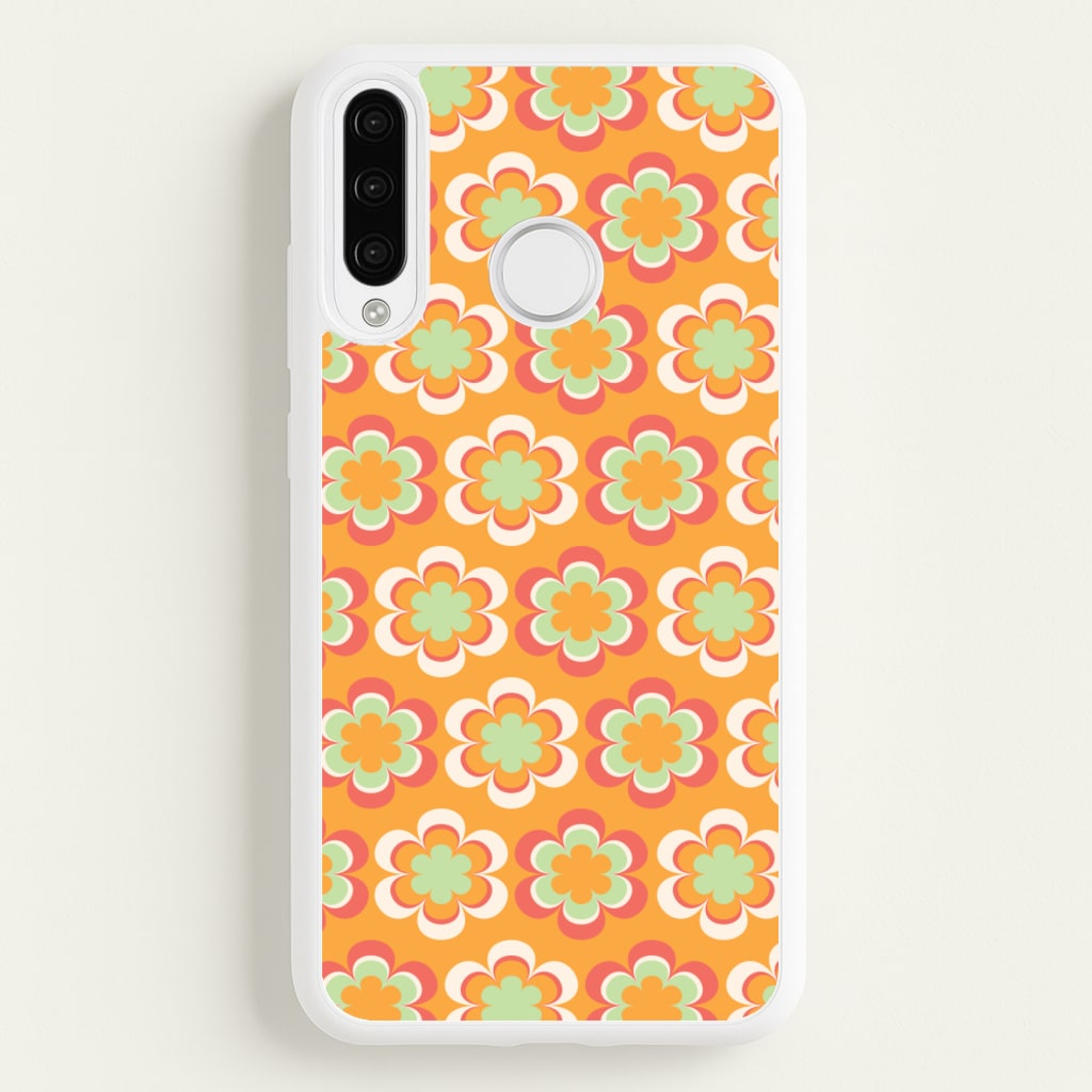 Orange Retro Flowers Pattern - Abstract Patterns Phone Case for Huawei P30 Lite