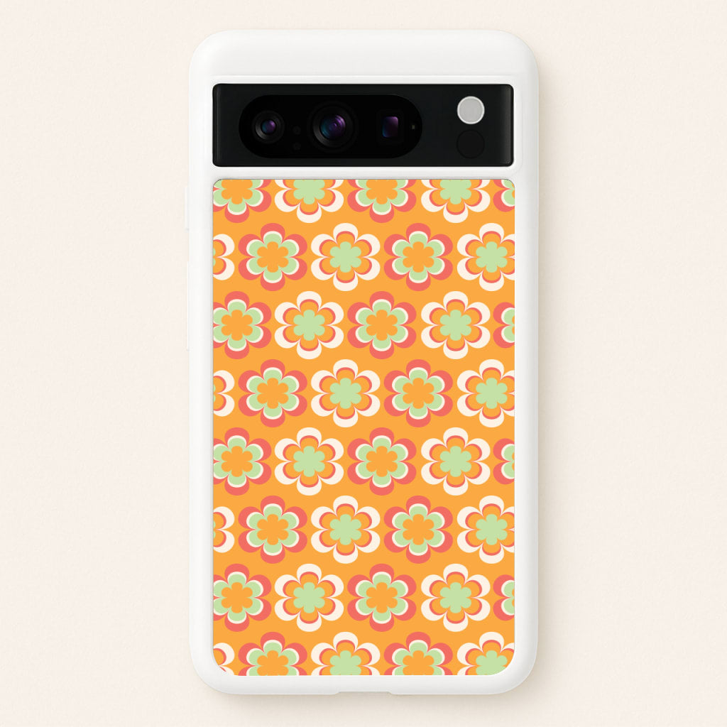 Orange Retro Flowers Pattern - Abstract Patterns Phone Case for Google Pixel 8 Pro