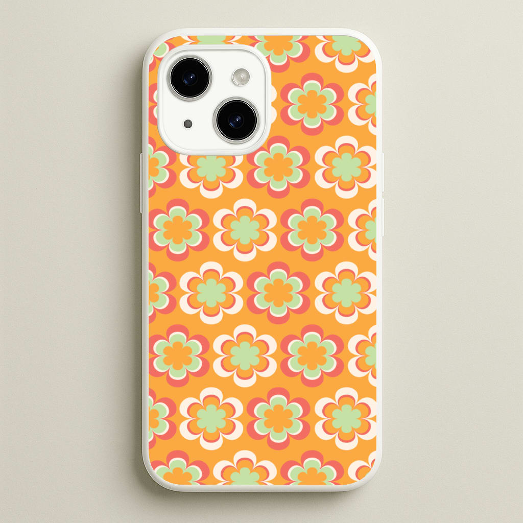 Orange Retro Flowers Pattern - Abstract Patterns Phone Case for iPhone 15 Plus