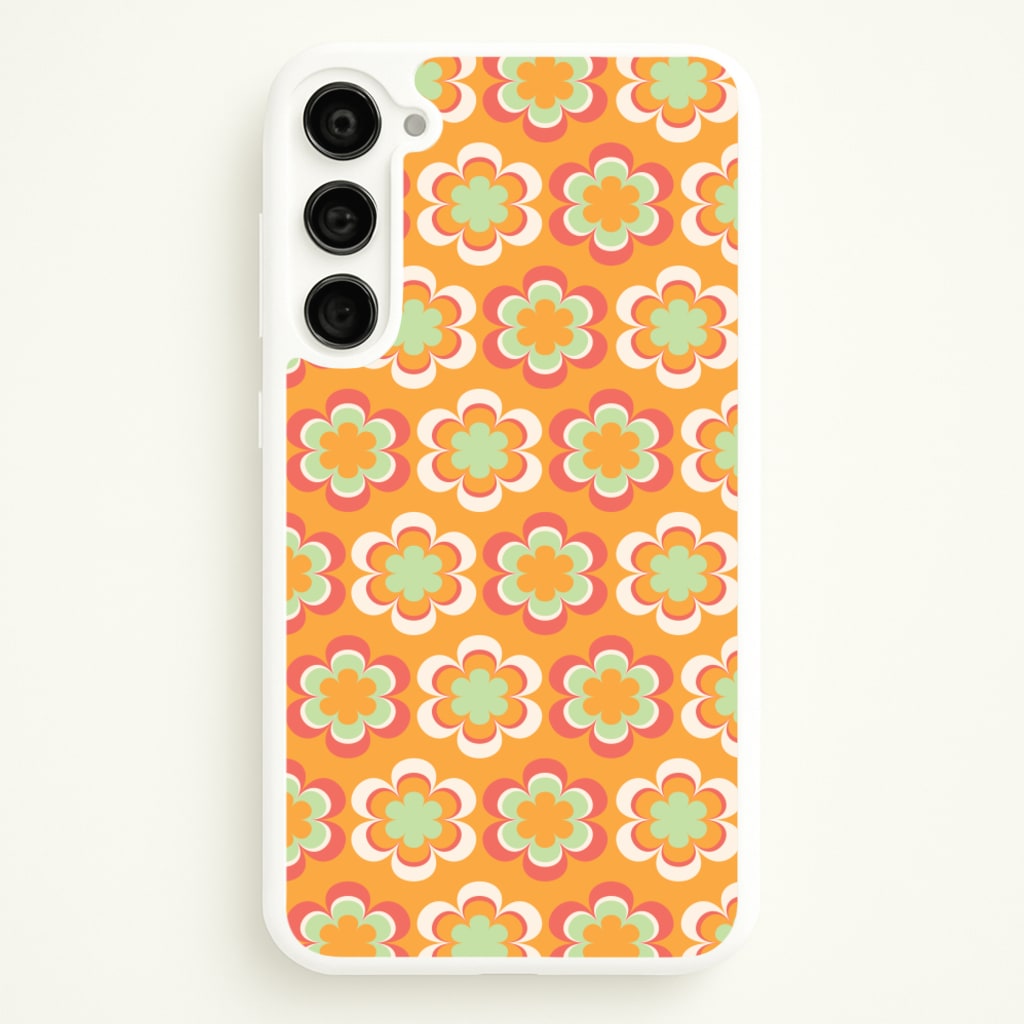 Orange Retro Flowers Pattern - Abstract Patterns Phone Case for Galaxy S23