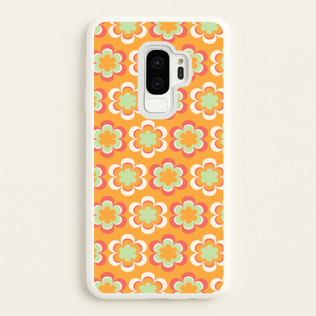 Orange Retro Flowers Pattern - Abstract Patterns Phone Case for Galaxy S9 Plus
