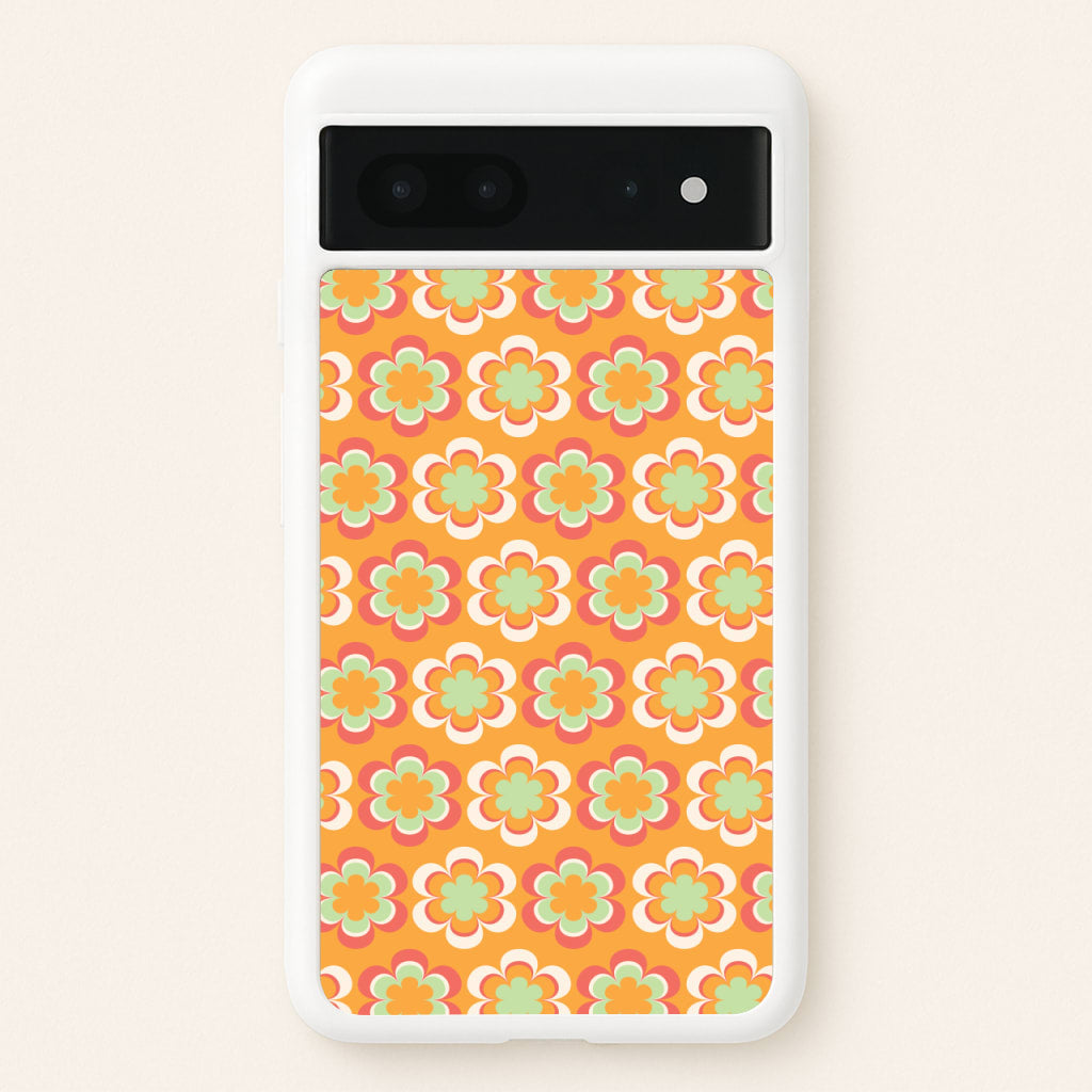 Orange Retro Flowers Pattern - Abstract Patterns Phone Case for Google Pixel 7