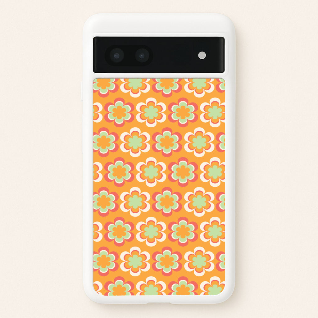 Orange Retro Flowers Pattern - Abstract Patterns Phone Case for Google Pixel 7a