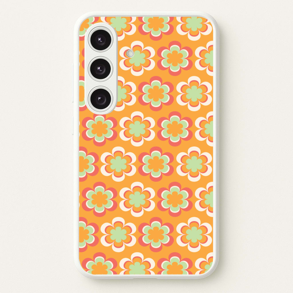 Orange Retro Flowers Pattern - Abstract Patterns Phone Case for Galaxy S25 Plus