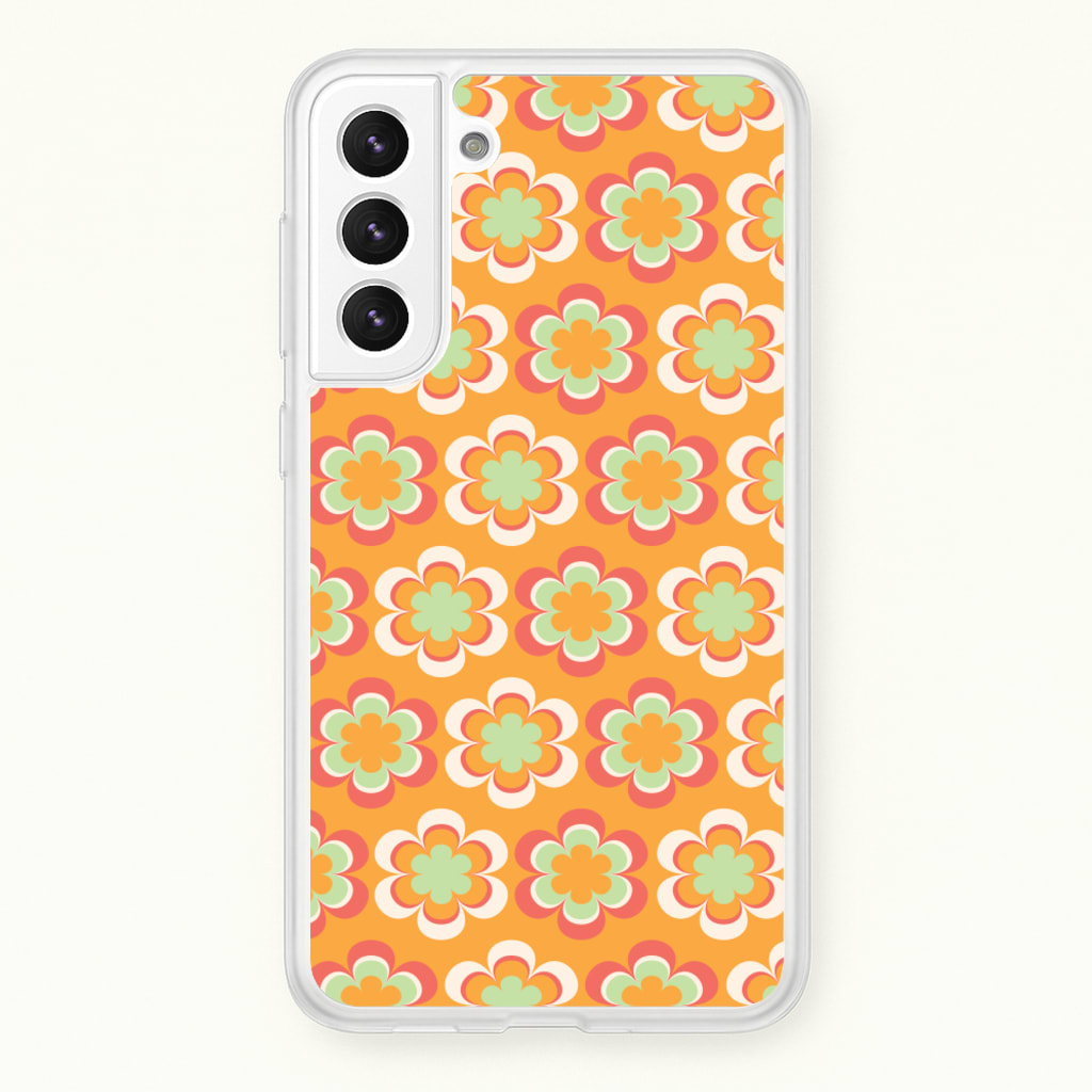 Orange Retro Flowers Pattern - Abstract Patterns Phone Case for Galaxy S22 Plus