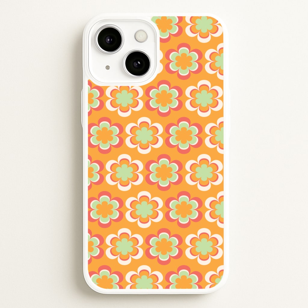 Orange Retro Flowers Pattern - Abstract Patterns Phone Case for iPhone 13 Mini