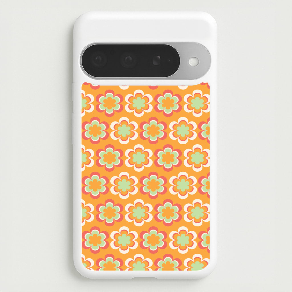 Orange Retro Flowers Pattern Phone Case for Google Pixel 10 Pro XL