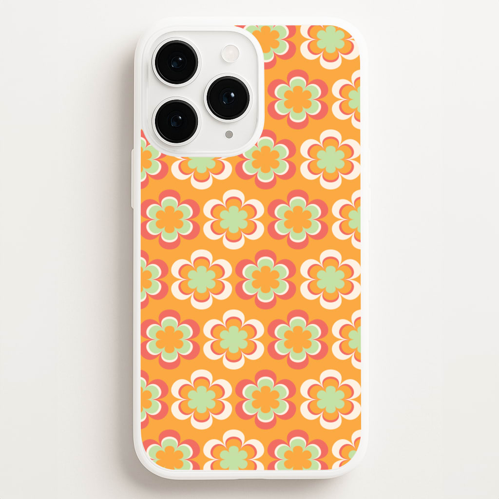 Orange Retro Flowers Pattern - Abstract Patterns Phone Case for iPhone 11 Pro Max