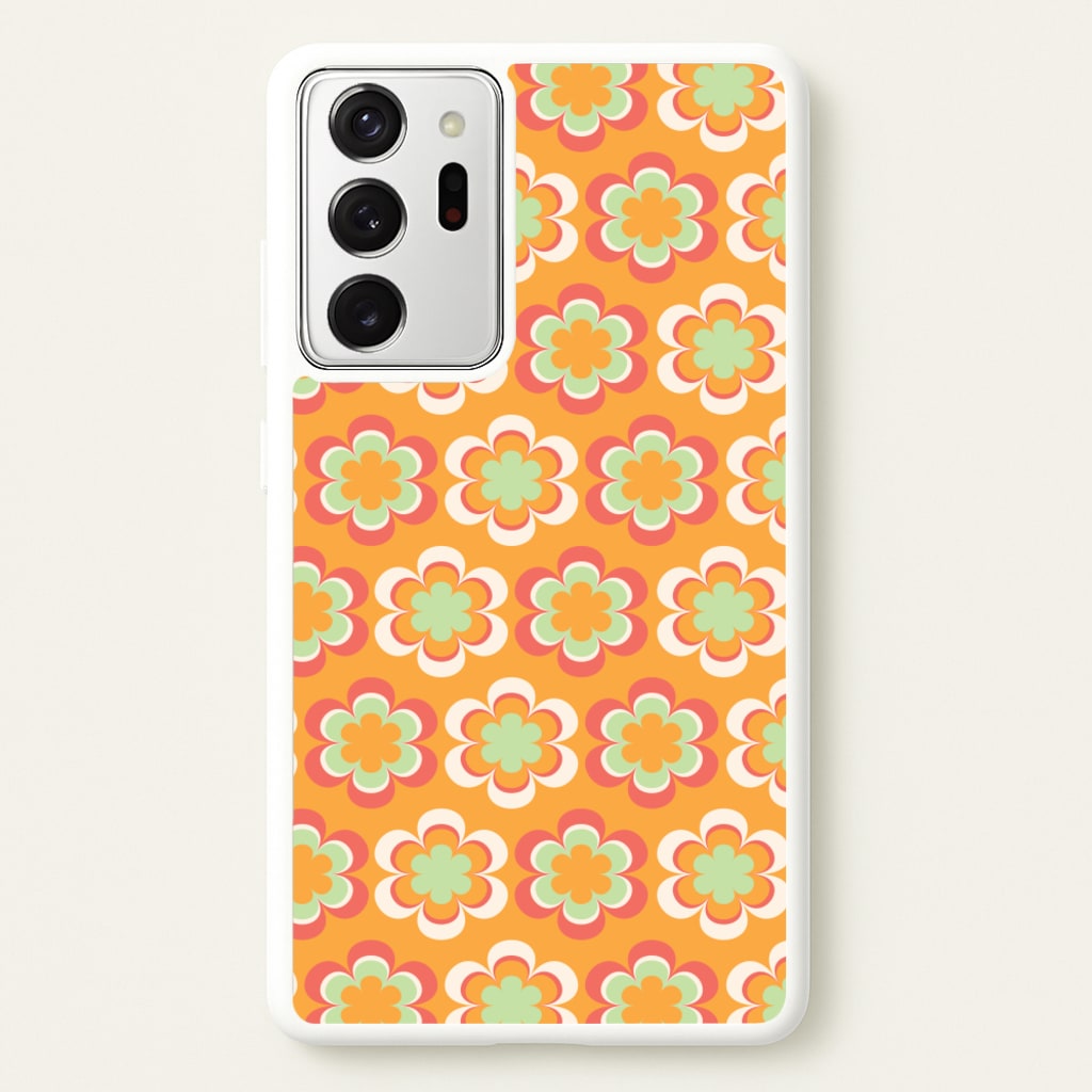 Orange Retro Flowers Pattern - Abstract Patterns Phone Case for Galaxy Note 20 Ultra