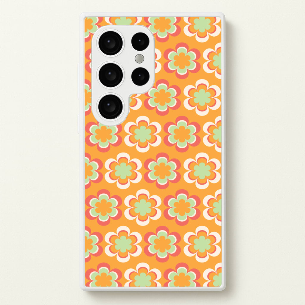 Orange Retro Flowers Pattern - Abstract Patterns Phone Case for Galaxy S24 Ultra