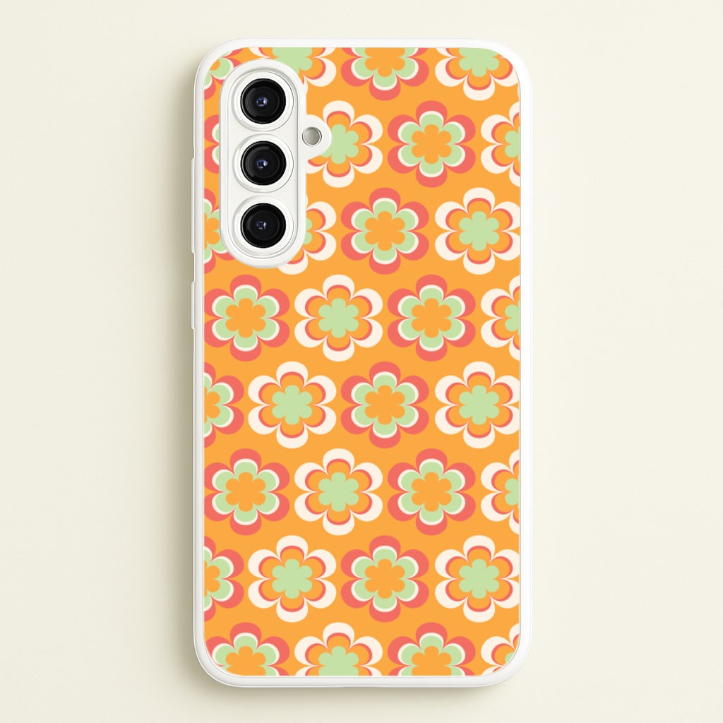 Orange Retro Flowers Pattern - Abstract Patterns Phone Case for Galaxy A16