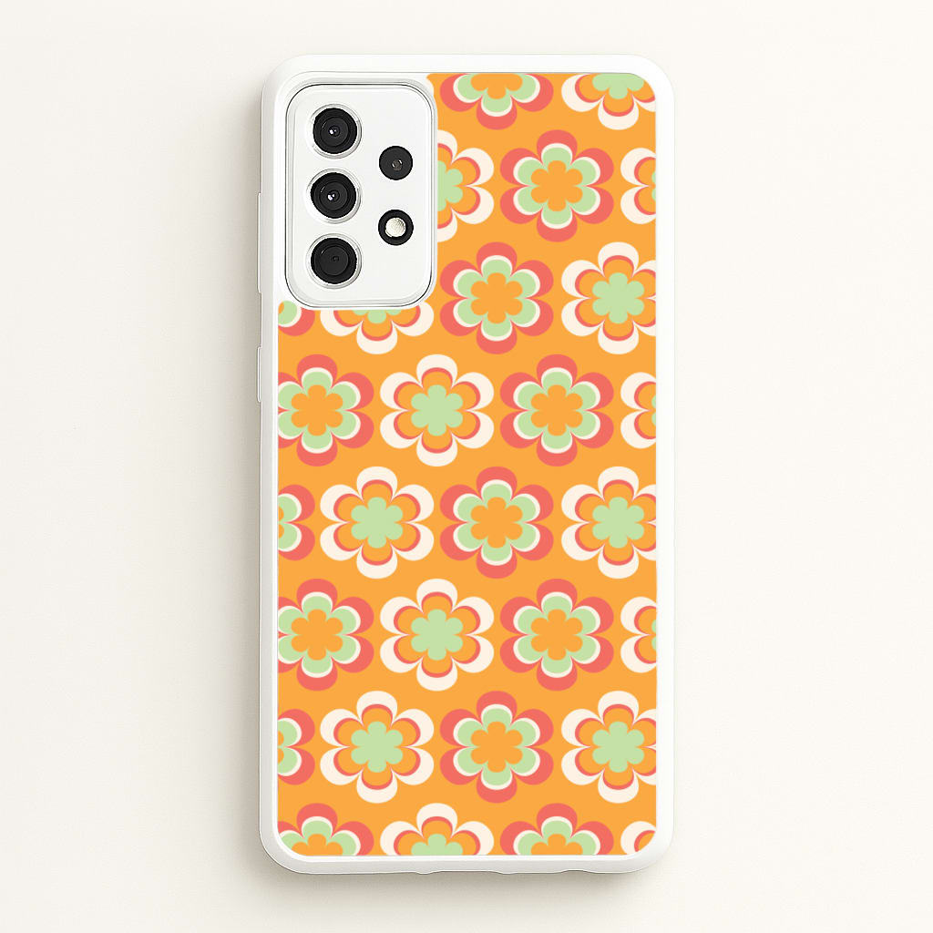 Orange Retro Flowers Pattern - Abstract Patterns Phone Case for Galaxy A52 / A52s