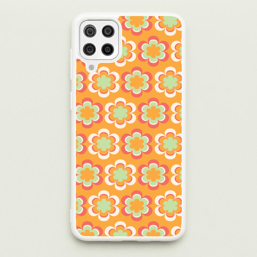 Orange Retro Flowers Pattern - Abstract Patterns Phone Case for Galaxy A12