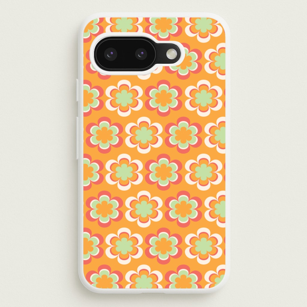 Orange Retro Flowers Pattern - Abstract Patterns Phone Case for Google Pixel 9a