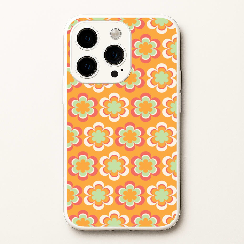 Orange Retro Flowers Pattern - Abstract Patterns Phone Case for iPhone 15 Pro