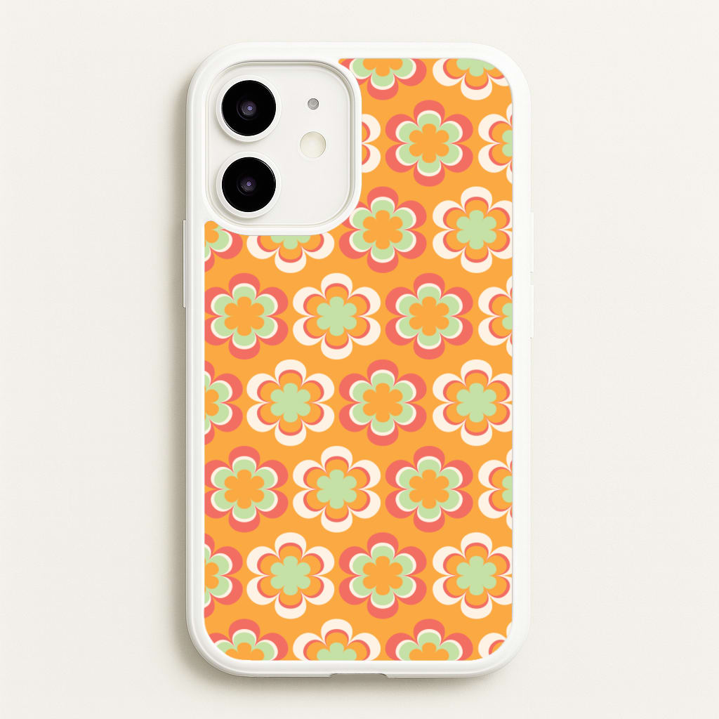 Orange Retro Flowers Pattern - Abstract Patterns Phone Case for iPhone 12 / 12 Pro