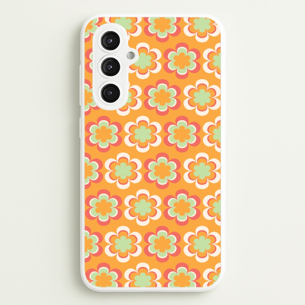 Orange Retro Flowers Pattern - Abstract Patterns Phone Case for Galaxy S23FE