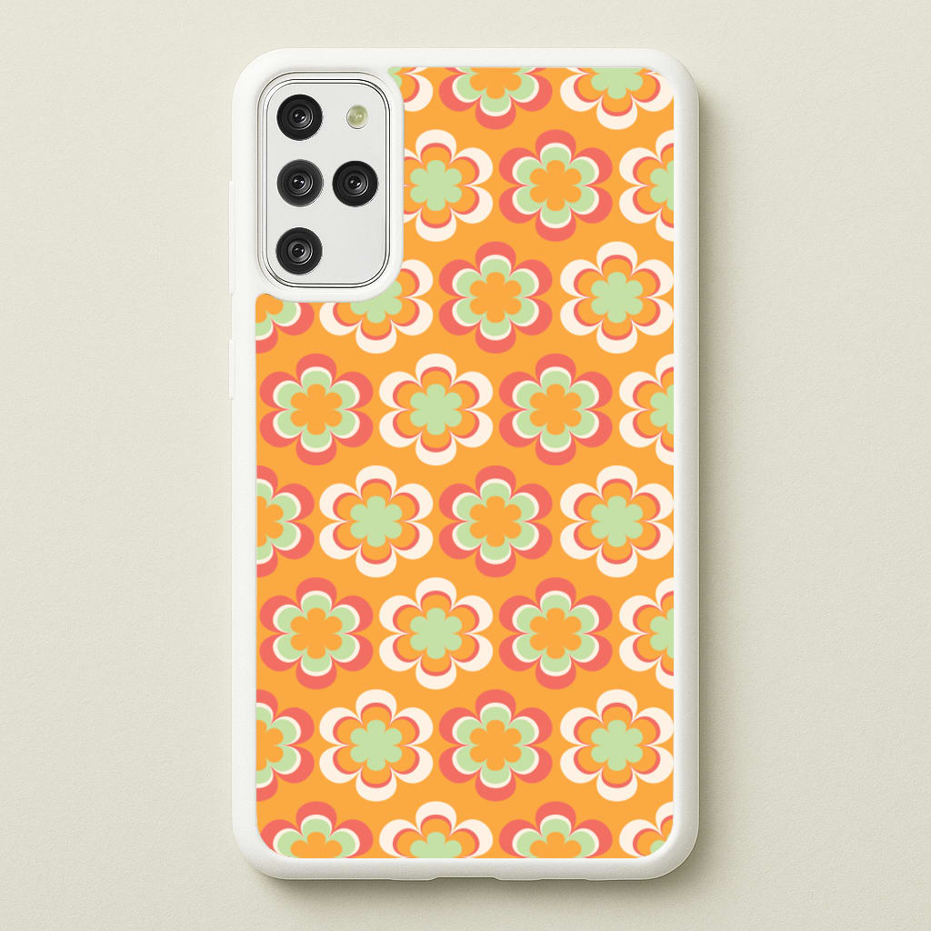 Orange Retro Flowers Pattern - Abstract Patterns Phone Case for Galaxy S20 Plus
