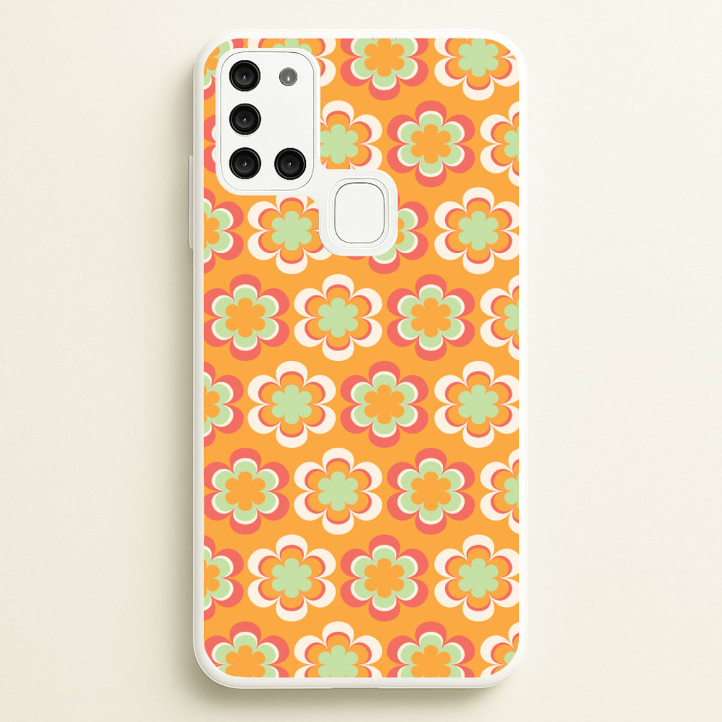 Orange Retro Flowers Pattern - Abstract Patterns Phone Case for Galaxy A21s