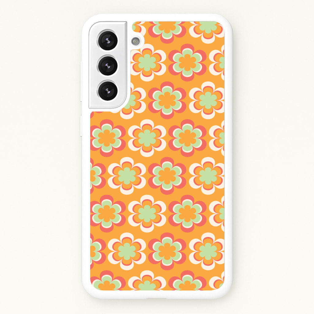 Orange Retro Flowers Pattern - Abstract Patterns Phone Case for Galaxy S21FE
