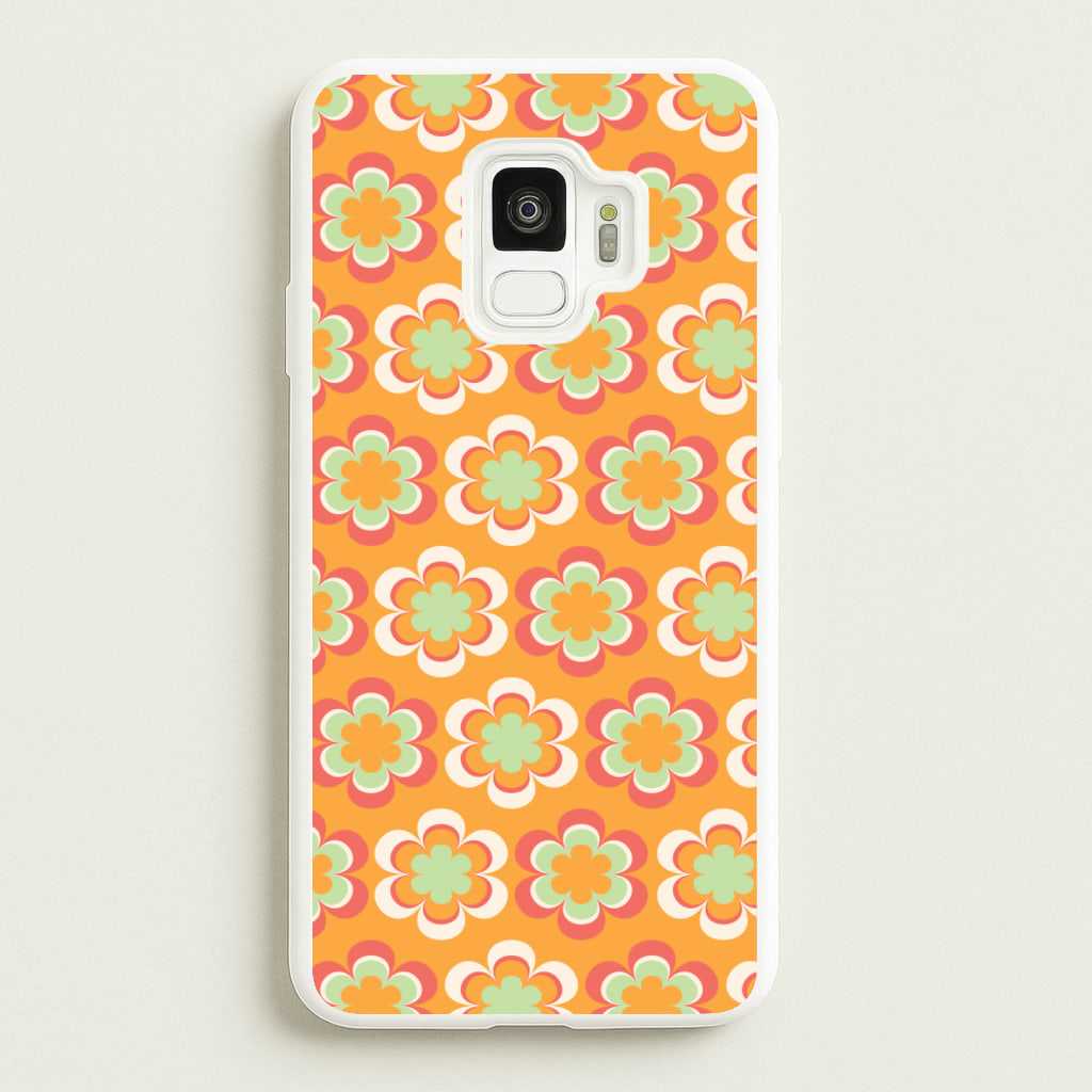 Orange Retro Flowers Pattern - Abstract Patterns Phone Case for Galaxy S9
