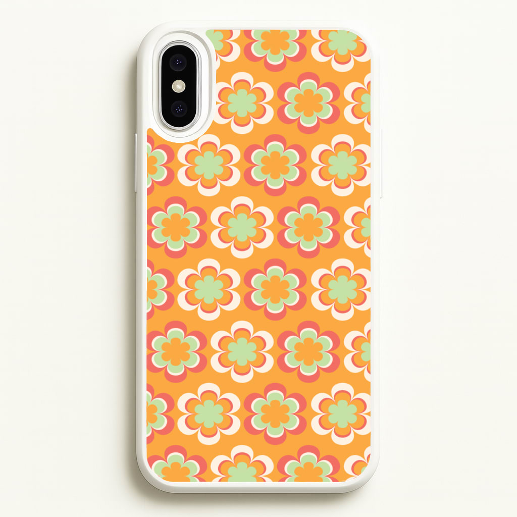 Orange Retro Flowers Pattern - Abstract Patterns Phone Case for iPhone XS Max