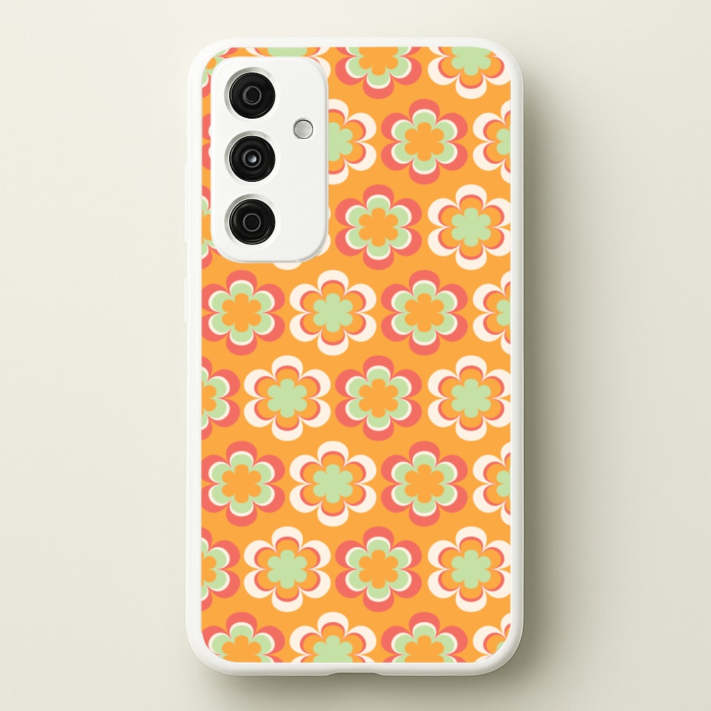 Orange Retro Flowers Pattern - Abstract Patterns Phone Case for Galaxy A35