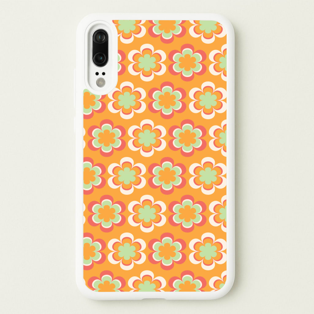 Orange Retro Flowers Pattern - Abstract Patterns Phone Case for Huawei P20