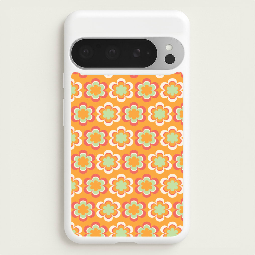 Orange Retro Flowers Pattern - Abstract Patterns Phone Case for Google Pixel 9 Pro XL