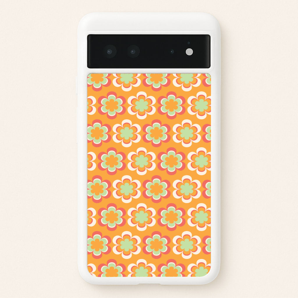 Orange Retro Flowers Pattern - Abstract Patterns Phone Case for Google Pixel 6