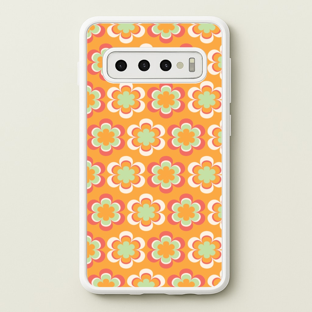 Orange Retro Flowers Pattern - Abstract Patterns Phone Case for Galaxy S10