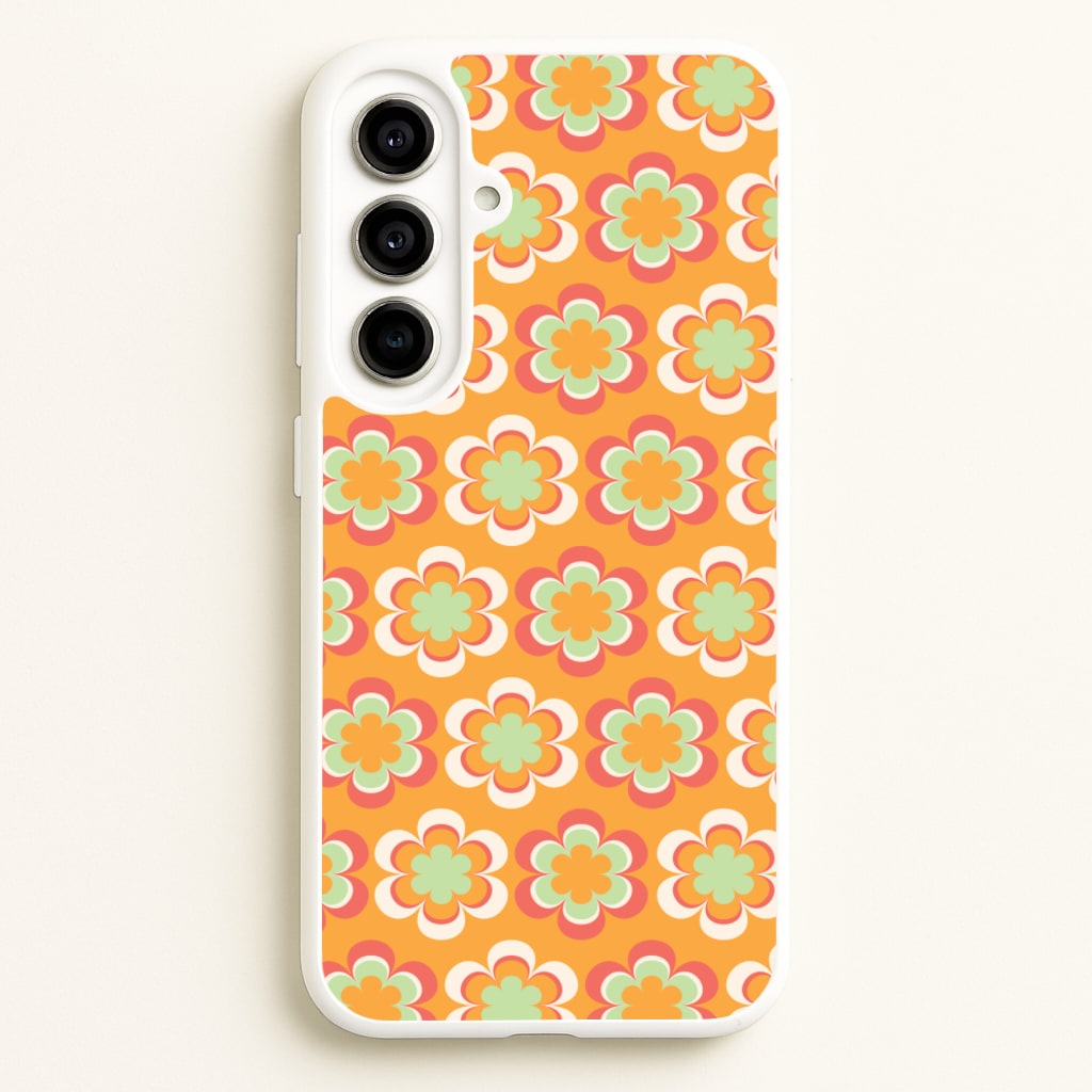 Orange Retro Flowers Pattern - Abstract Patterns Phone Case for Galaxy A56