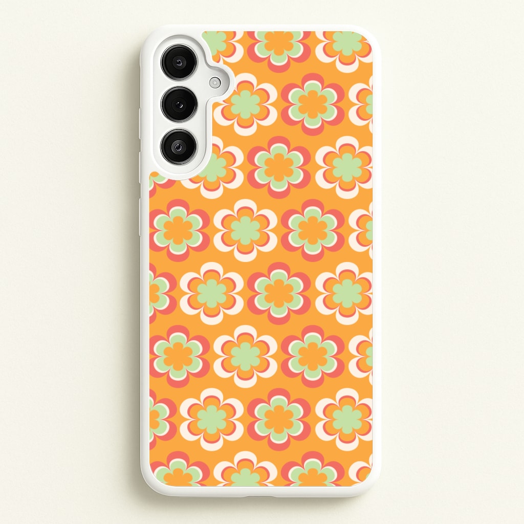 Orange Retro Flowers Pattern - Abstract Patterns Phone Case for Galaxy A36