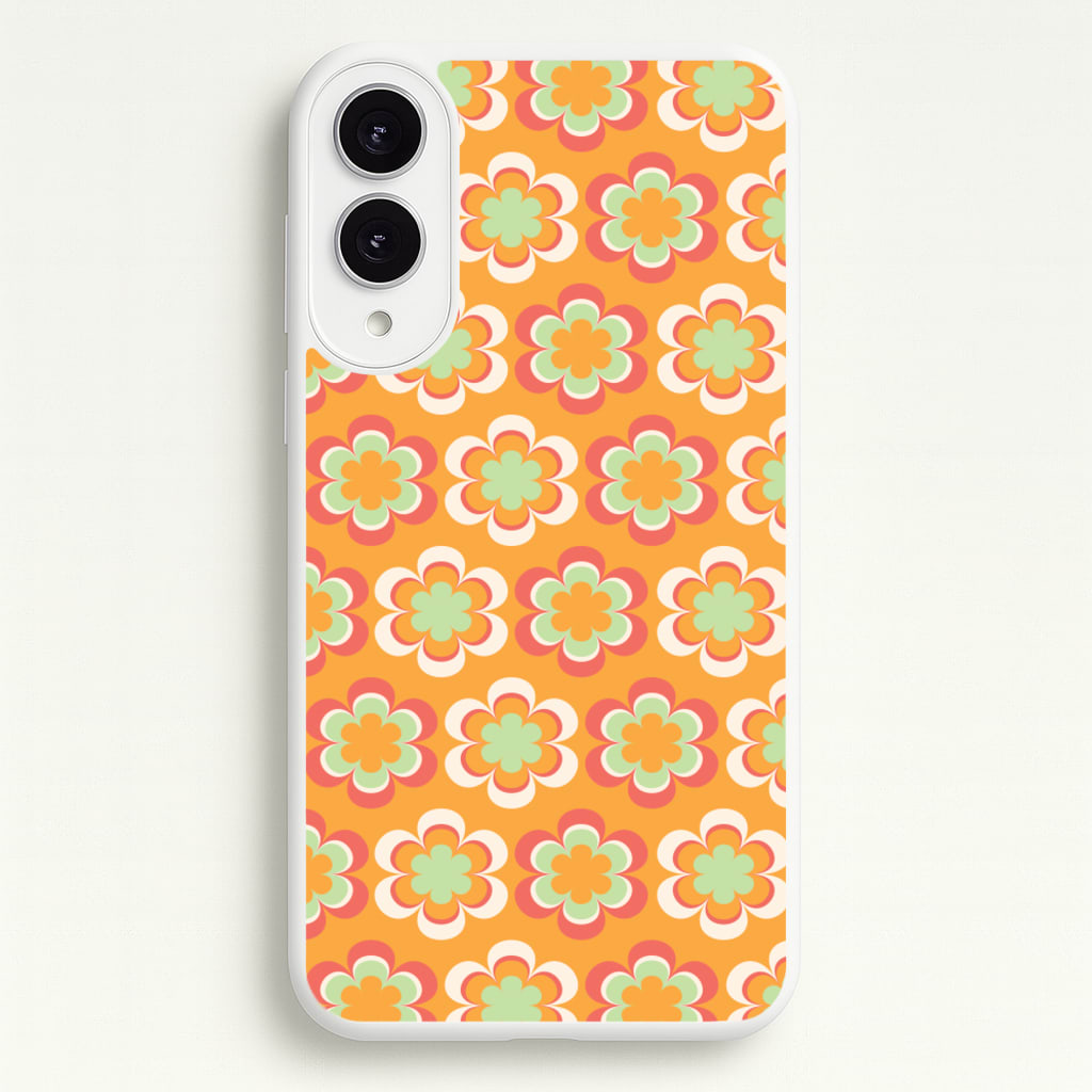 Orange Retro Flowers Pattern - Abstract Patterns Phone Case for Galaxy S25 Edge