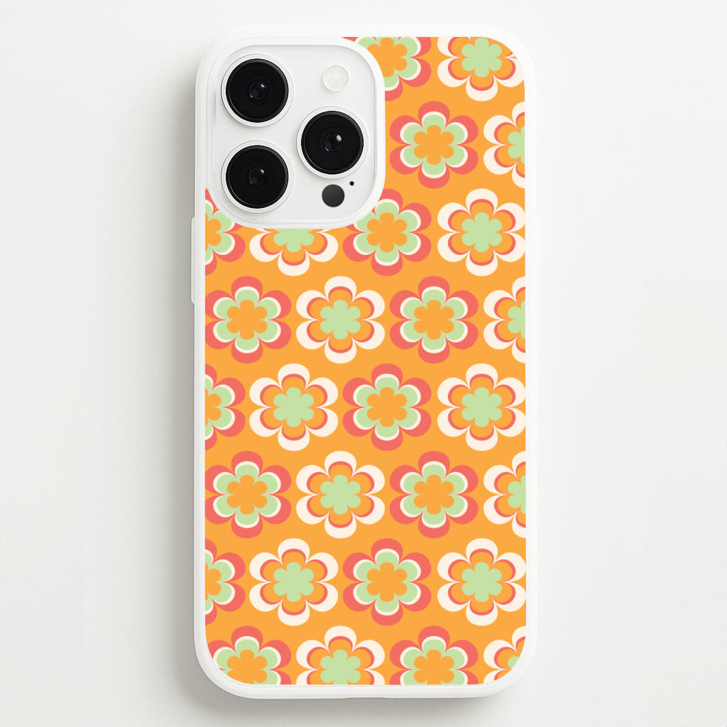 Orange Retro Flowers Pattern - Abstract Patterns Phone Case for iPhone 13 Pro Max