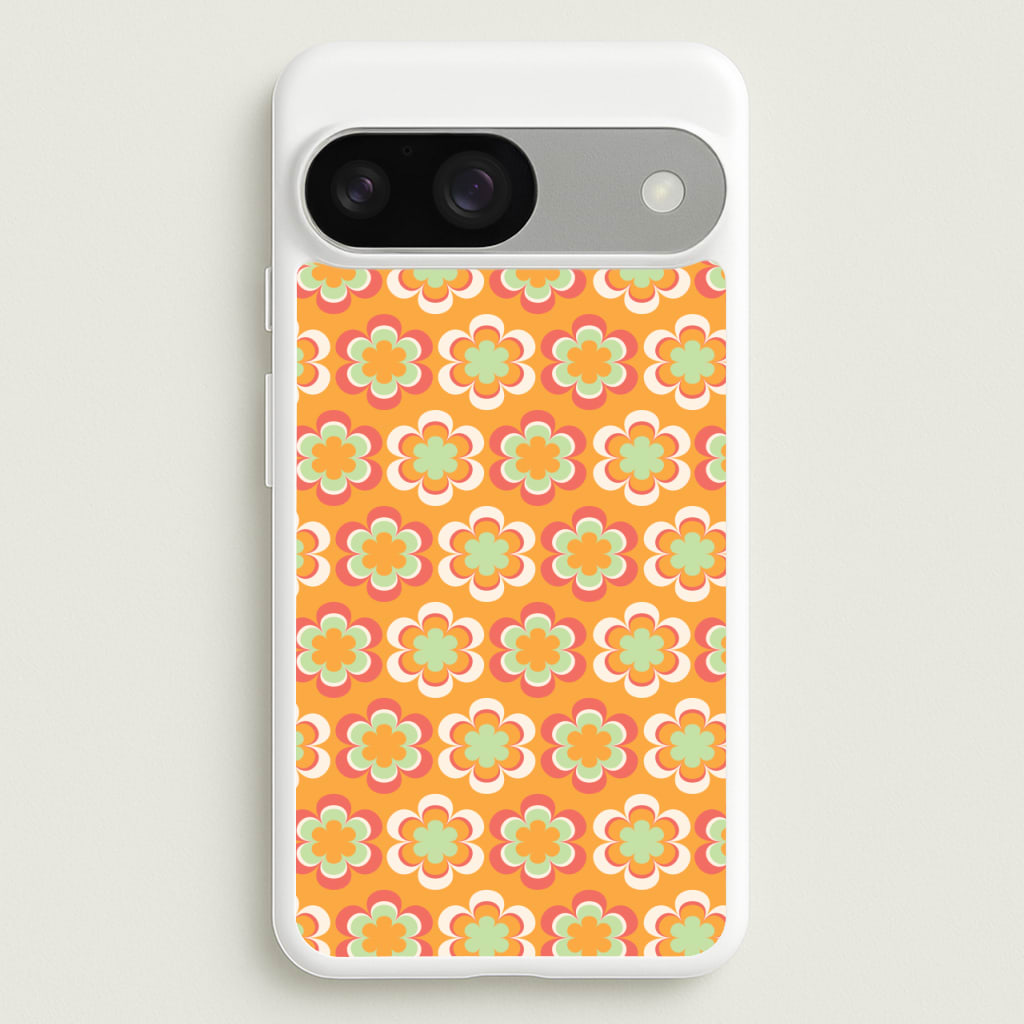 Orange Retro Flowers Pattern - Abstract Patterns Phone Case for Google Pixel 9 / 9 Pro