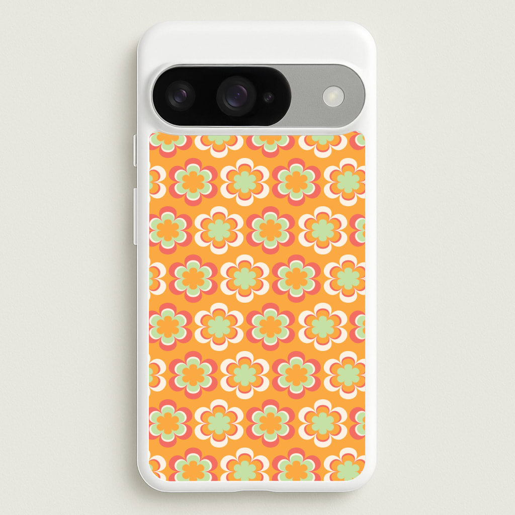 Orange Retro Flowers Pattern Phone Case for Google Pixel 10 / 10 Pro