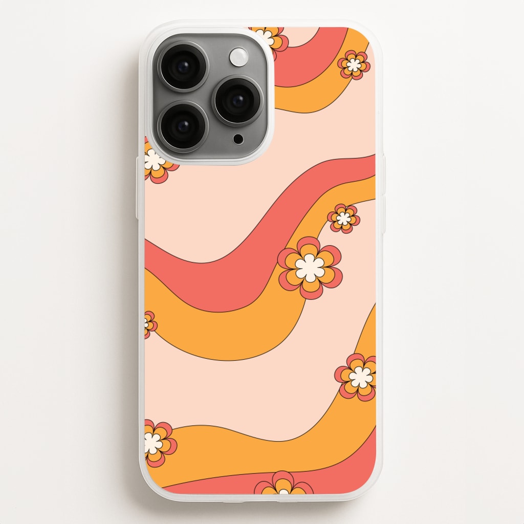 Waves And Flowers Orange Retro Pattern - Abstract Patterns Phone Case for iPhone 16 Pro Max