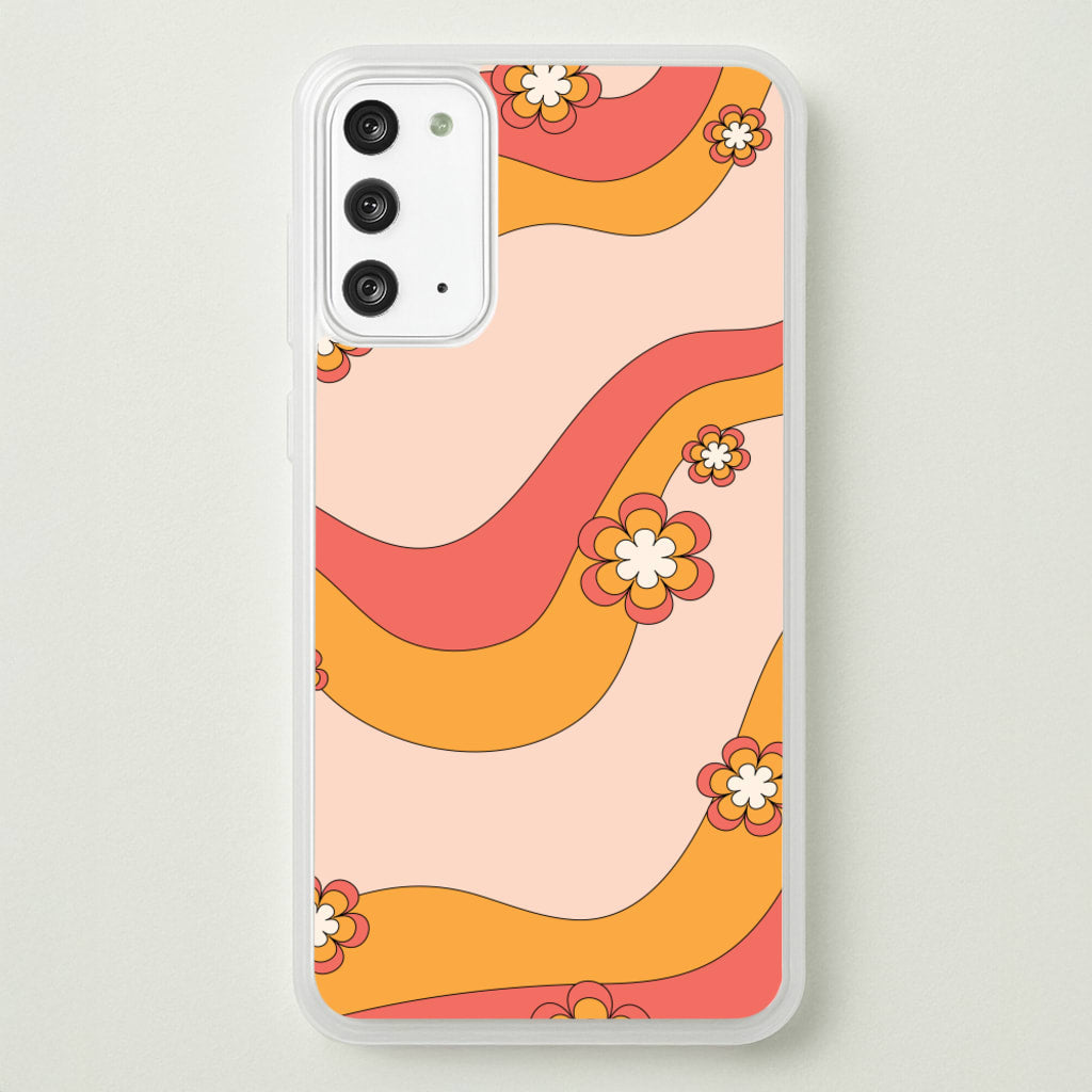 Waves And Flowers Orange Retro Pattern - Abstract Patterns Phone Case for Galaxy Note 20
