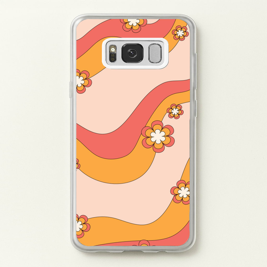 Waves And Flowers Orange Retro Pattern - Abstract Patterns Phone Case for Galaxy S8