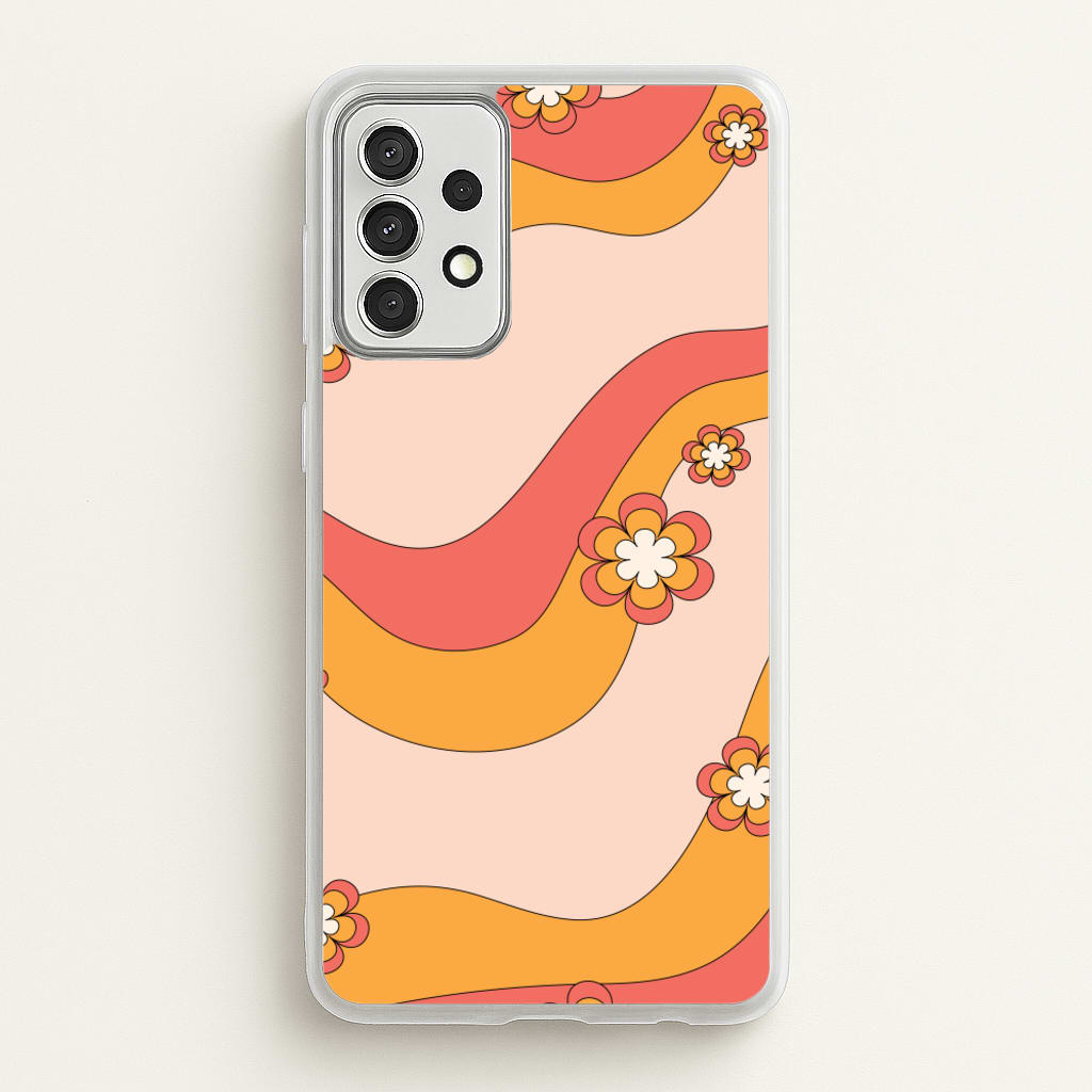 Waves And Flowers Orange Retro Pattern - Abstract Patterns Phone Case for Galaxy A52 / A52s