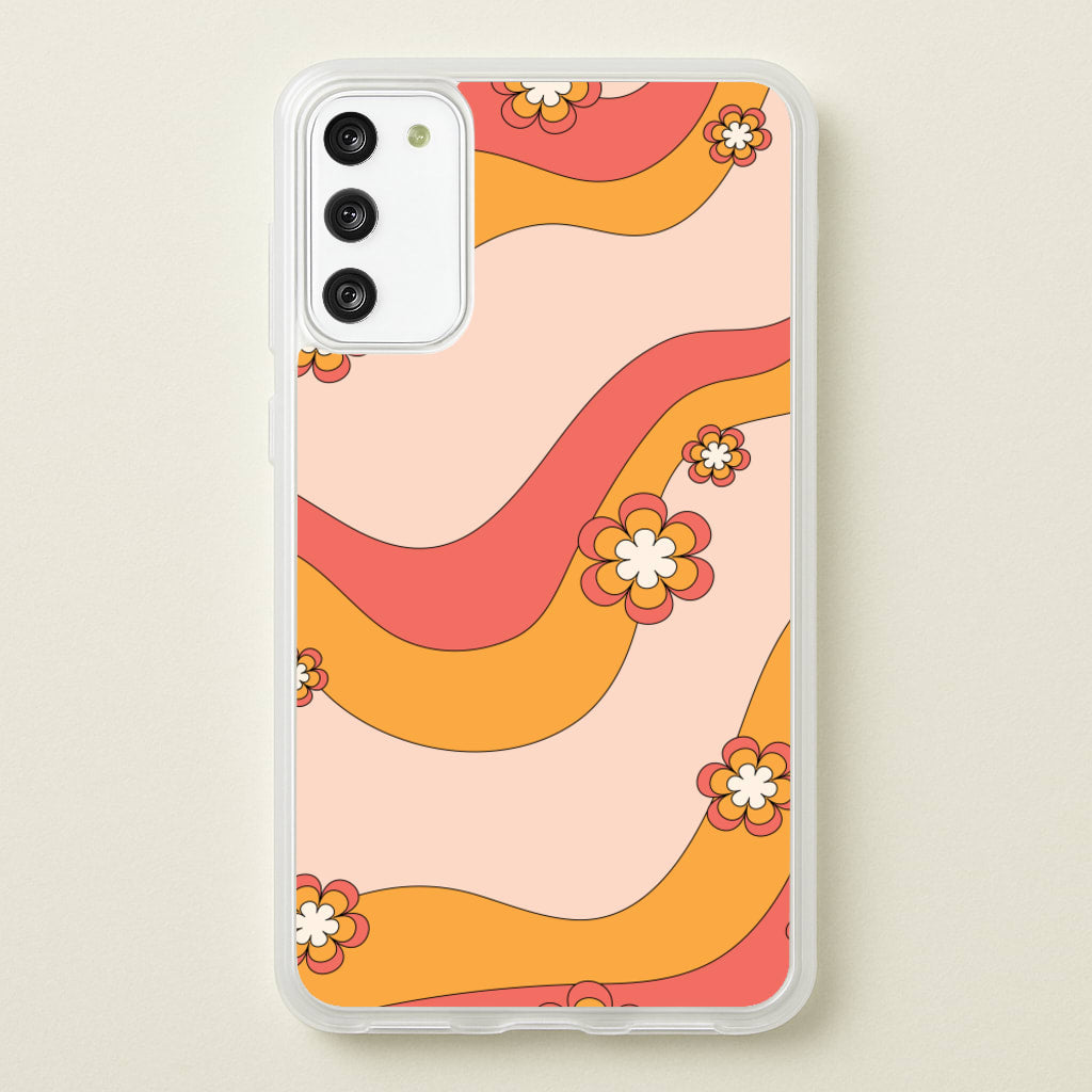 Waves And Flowers Orange Retro Pattern - Abstract Patterns Phone Case for Galaxy A41